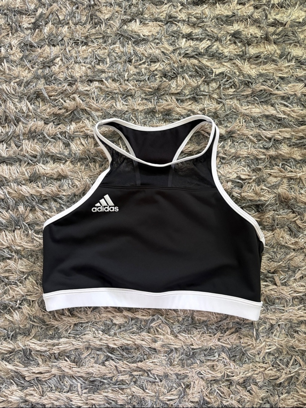 adidas Black with White Trim High-Neck Sports Bra S